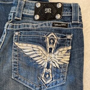 Miss Me Blue Jeans with Silver Embellished Wings